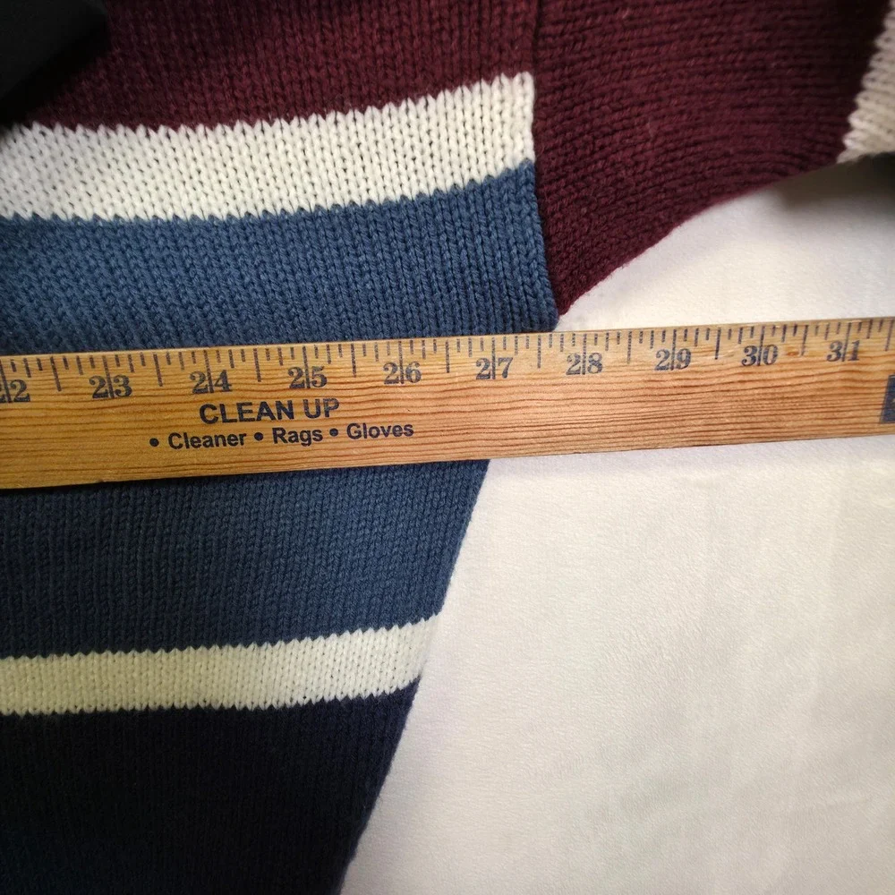 American Weekend Sweater Men 2XL Red Blue Striped Cable Knit Oversized Retro VTG